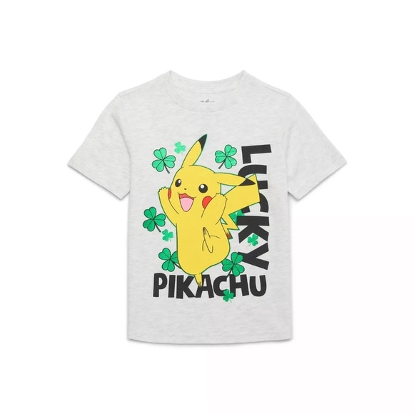 Pokemon Other - St. Patrick’s Day Little Boys and Big Boys Lucky Pikachu Graphic Tee, Size XL